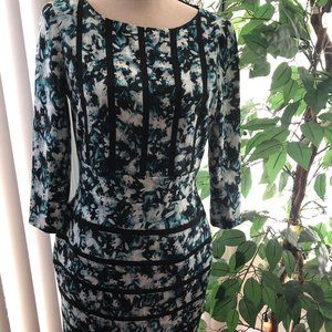 ANTONIO MELANI Blue and Black Floral Midi Dress